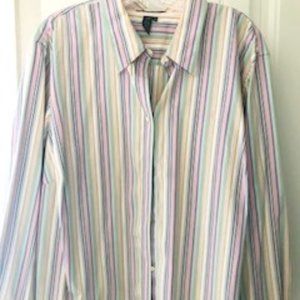 Womens Lauren 3X Striped Button-Down Blouse with Pearl Buttons